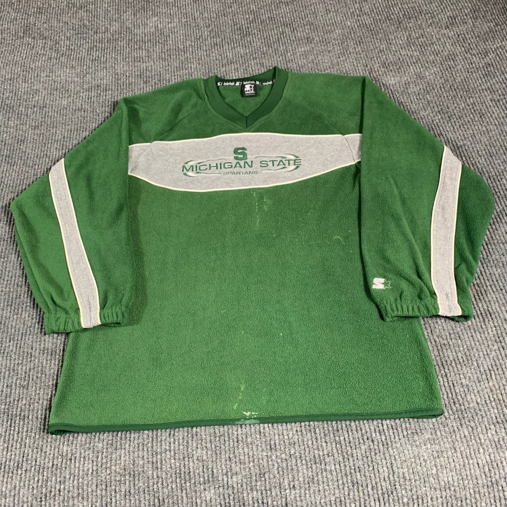 VTG Michigan State Spartans Sweatshirt Mens Large Green Fleece Embroidered 90s